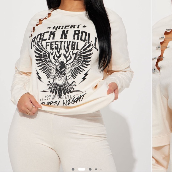 Fashion Nova Cream Graphic 2-Piece Leggings Set Size L NWT - Picture 2 of 5